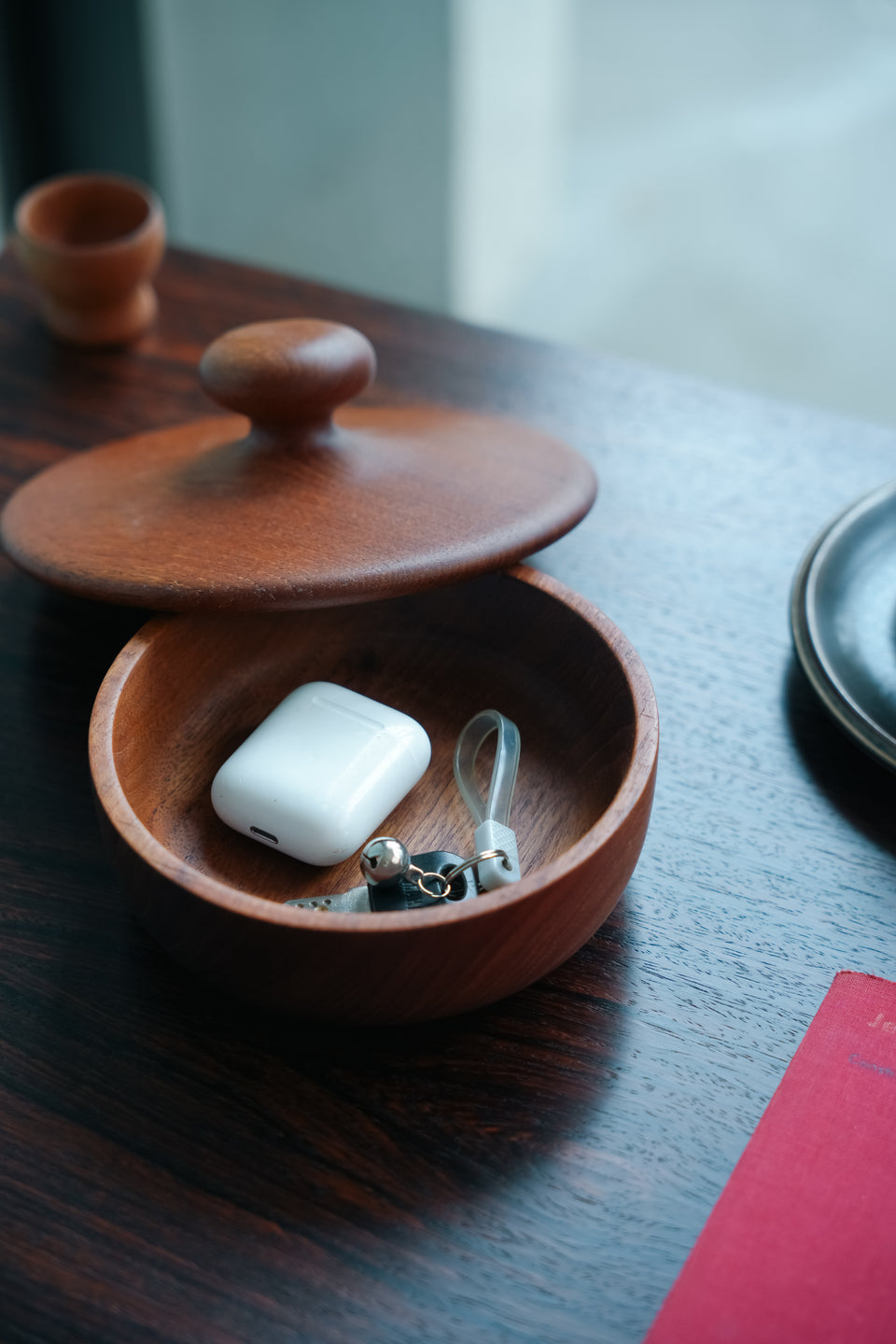 Danish Vintage Teak Pot and with Brush/デンマークヴィンテージ ポット 蓋付きボウル ブラシ チーク材 北欧インテリア