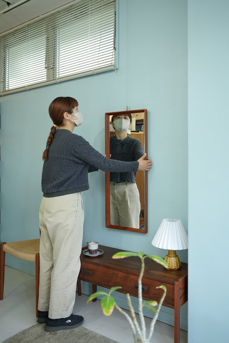 Danish Vintage Wall Mirror Teakwood Frame/デンマークヴィンテージ ウォールミラー 鏡 チーク材 北欧インテリア