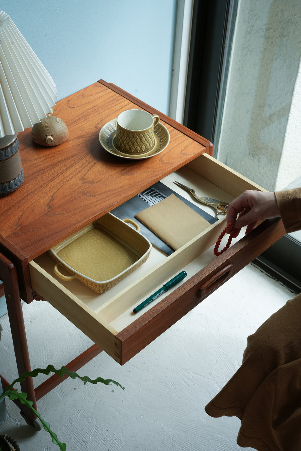 Danish Vintage Sewing Side Table/デンマークヴィンテージ ソーイングサイドテーブル キャスター付 北欧家具