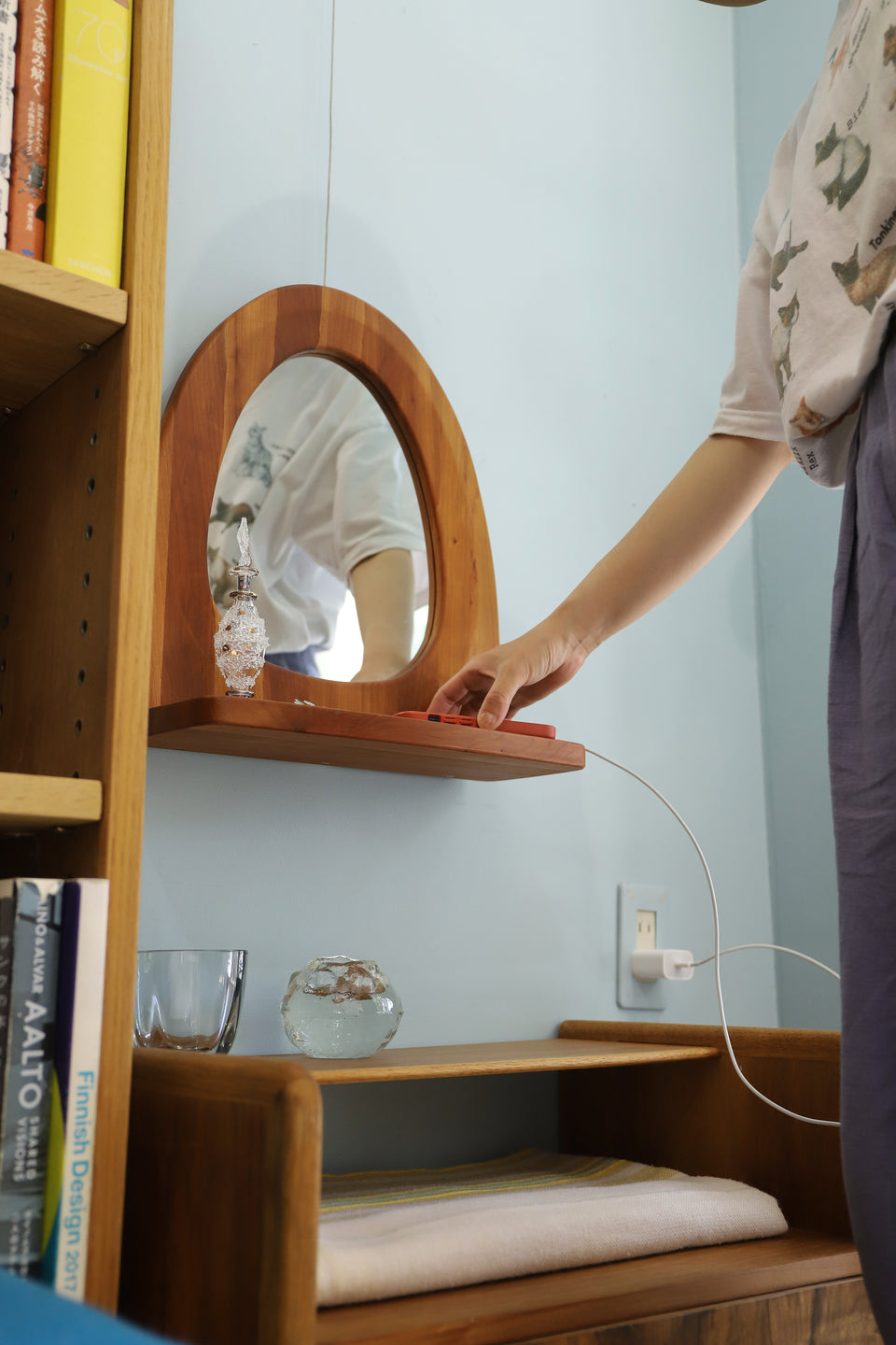 Danish Vintage Laminated Wood Wall Mirror/デンマークヴィンテージ ウォールミラー 鏡 木製 北欧インテリア