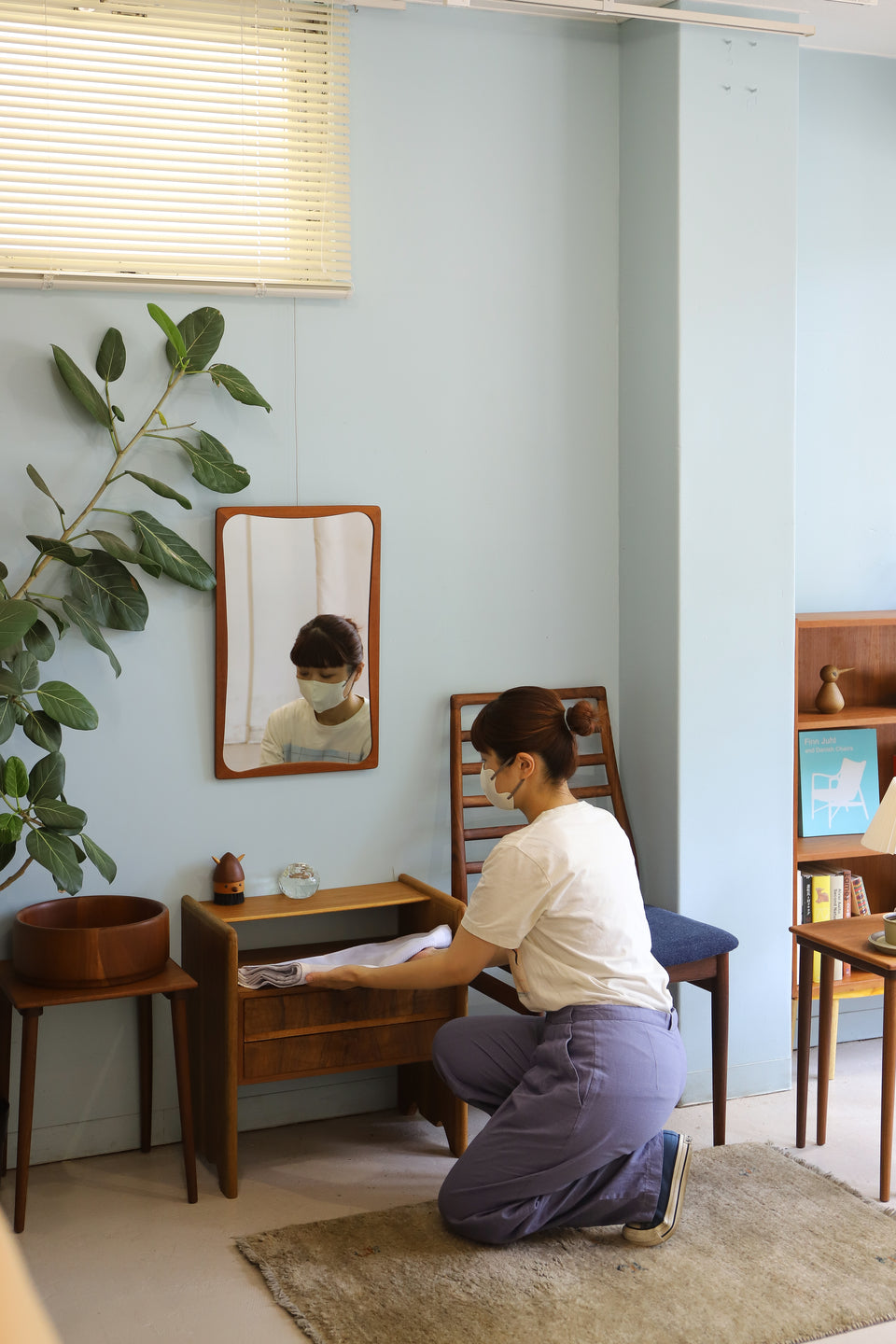 Teakwood Frame Danish Vintage Wall Mirror/デンマークヴィンテージ ウォールミラー 鏡 チーク材 北欧インテリア