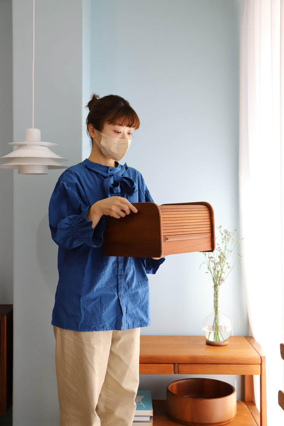 Vintage Roll Top Teakwood CD Case/ヴィンテージ ロールトップCDケース 小物入れ チーク材 北欧スタイル