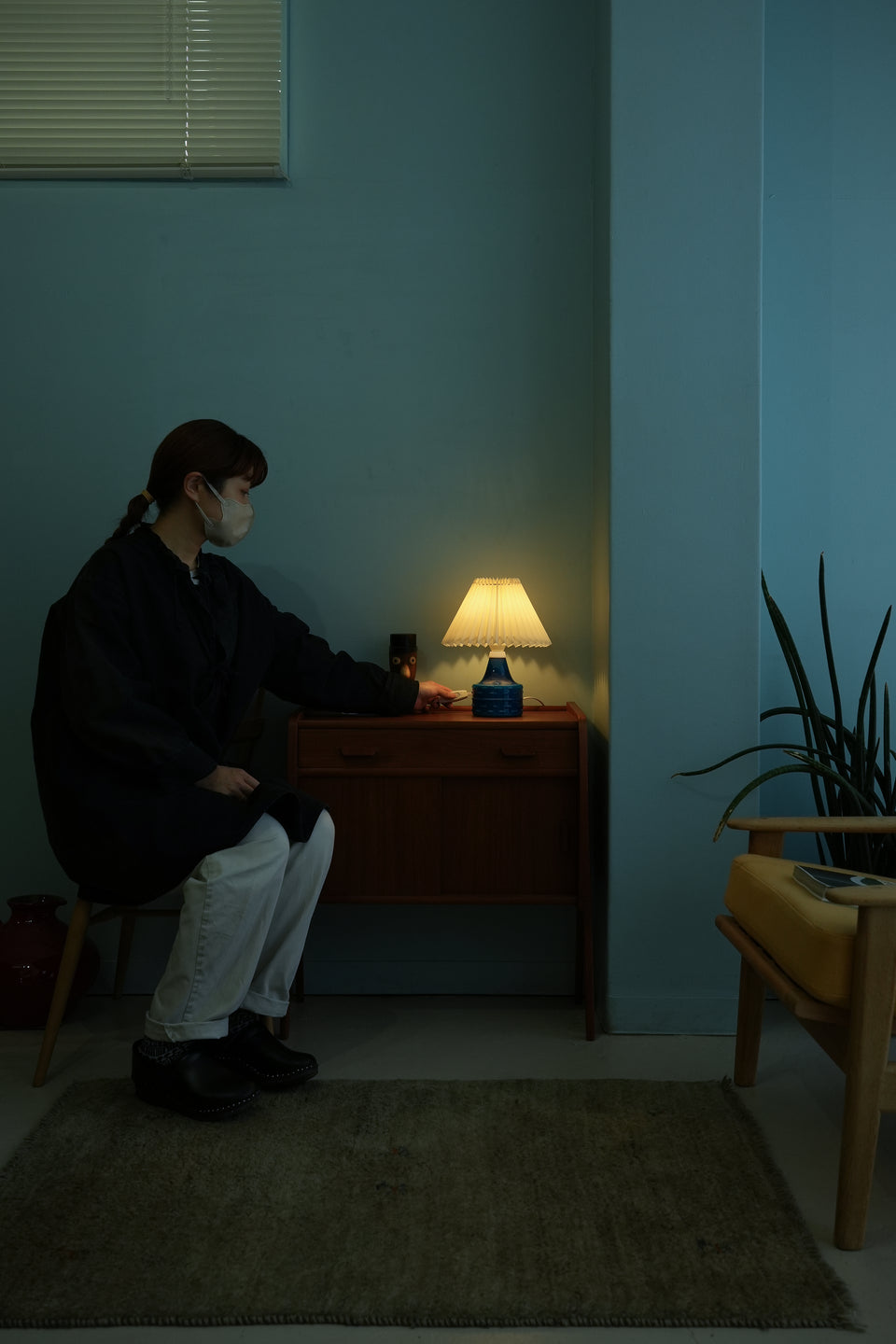 Scandinavian Vintage Blue Glass Table Lamp/北欧ヴィンテージ ガラステーブルランプ 間接照明