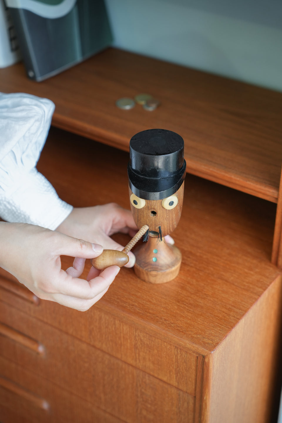 Vintage Wooden Doll Piggy Bank/ヴィンテージ 木製人形 貯金箱 レトロ