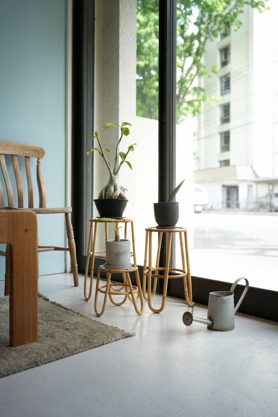 Glass Top Rattan Side Table Stand Danish Vintage / ガラストップ ラタンテーブル デンマークヴィンテージ 花台 スタンド 北欧インテリア