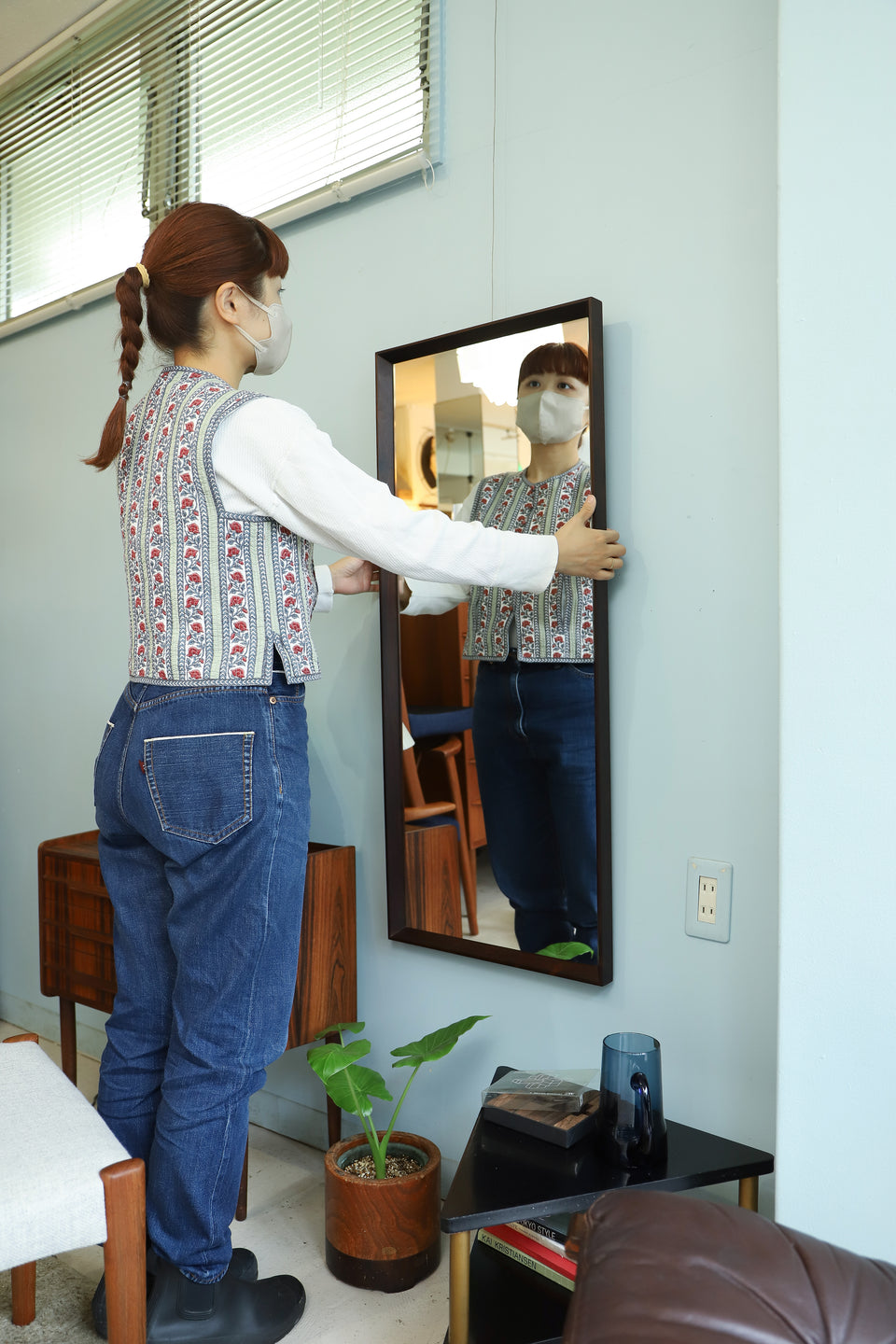 Danish Vintage Rosewood Frame Wall Mirror/デンマークヴィンテージ ウォールミラー 姿見 ローズウッド材 北欧インテリア