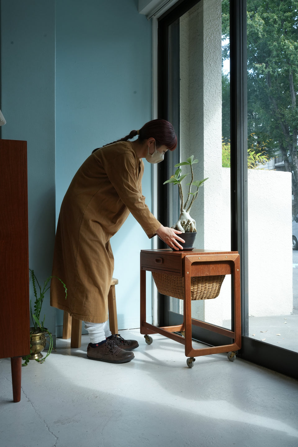 Danish Vintage Sewing Side Table/デンマークヴィンテージ ソーイングサイドテーブル キャスター付 北欧家具