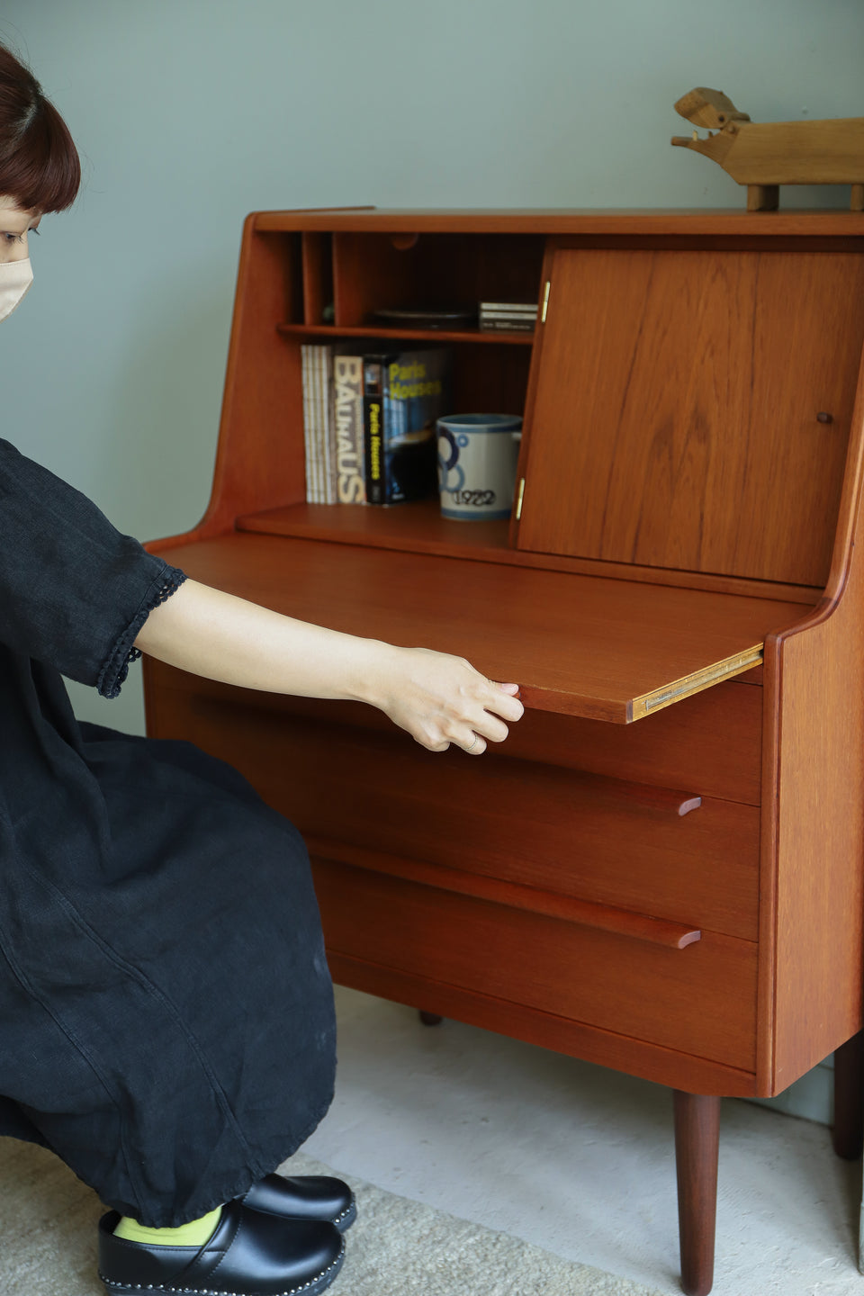 Danish Vintage Ølholm Møbelfabri Writing Bureau with Mirror/デンマークヴィンテージ ライティングビューロー ミラー付き 北欧家具