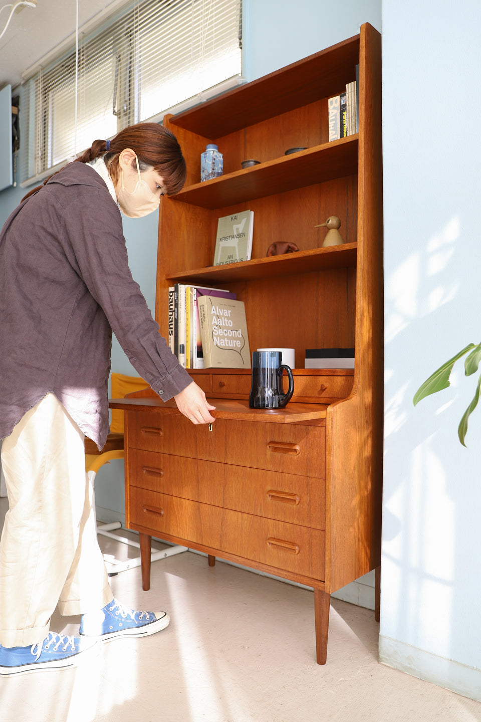 Danish Vintage Bookcase Writing Bureau/デンマークヴィンテージ ブックケース ライティングビューロー チーク材 北欧家具