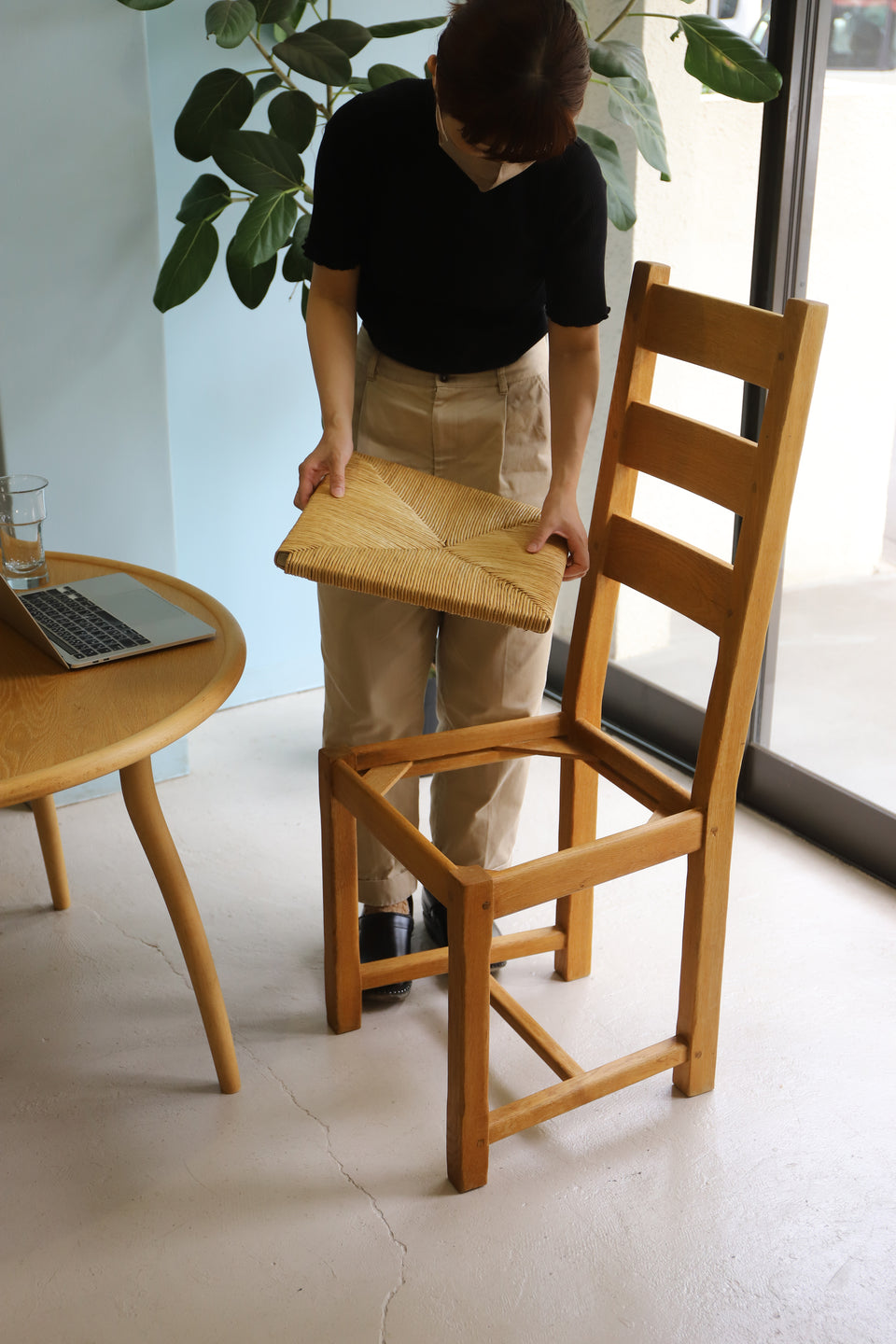 Ludwik Styl Oakwood Rush Seat High Back Chair/ポーランド製 ハイバックチェア オーク材 ラッシュシート 椅子