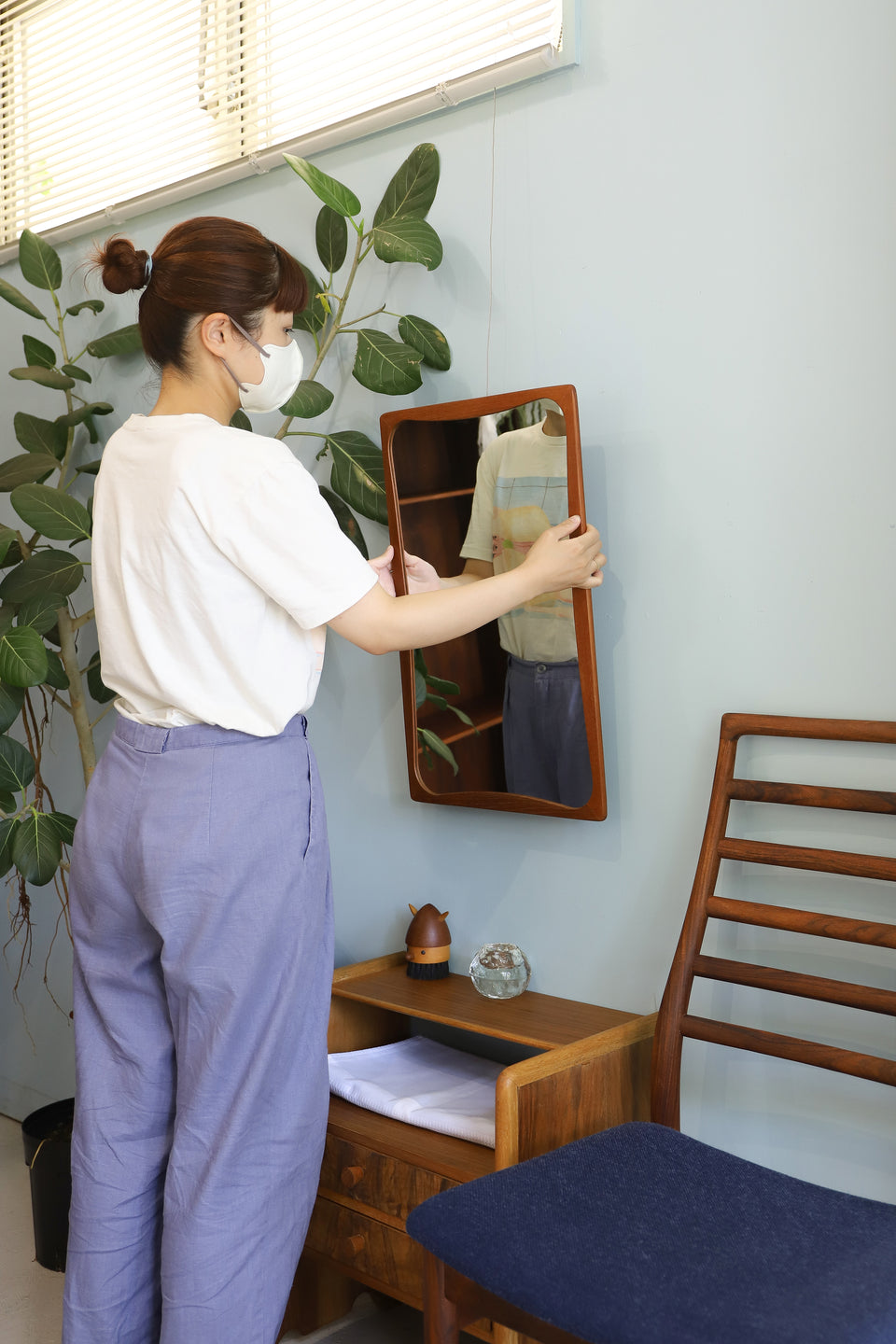 Teakwood Frame Danish Vintage Wall Mirror/デンマークヴィンテージ ウォールミラー 鏡 チーク材 北欧インテリア