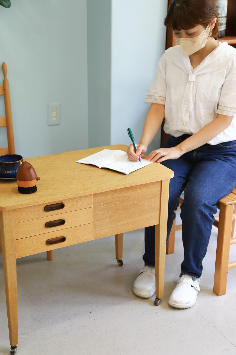 Scandinavian Vintage Sewing Table Wagon Oakwood/北欧ヴィンテージ ソーイングワゴン サイドテーブル オーク材