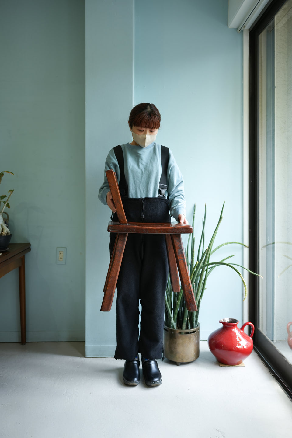 Old Teak Chair & Wooden Basket/オールドチーク チェア 木製バスケット 椅子 カゴ 民芸