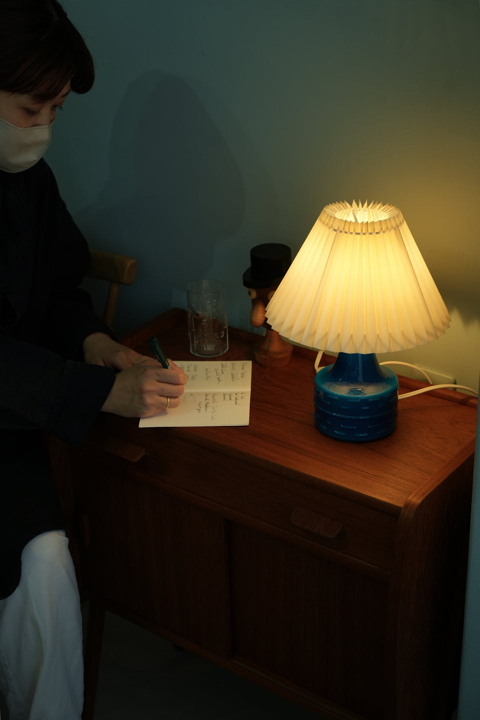 Scandinavian Vintage Blue Glass Table Lamp/北欧ヴィンテージ ガラステーブルランプ 間接照明
