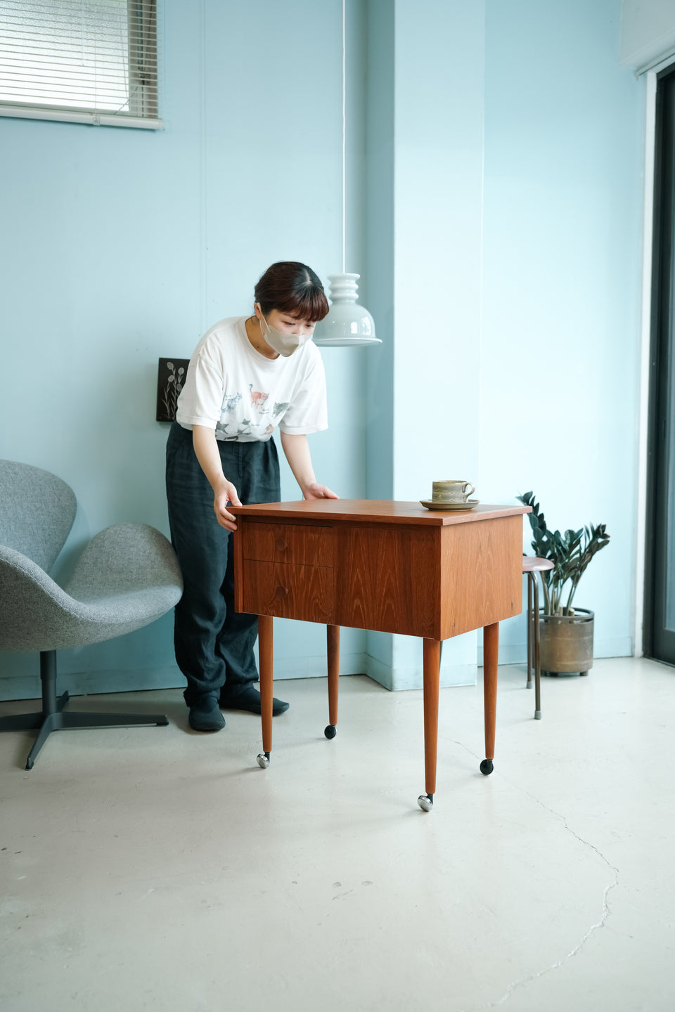 Danish Vintage Teak Sewing Table Wagon/デンマークヴィンテージ ソーイングテーブル ワゴン チーク材