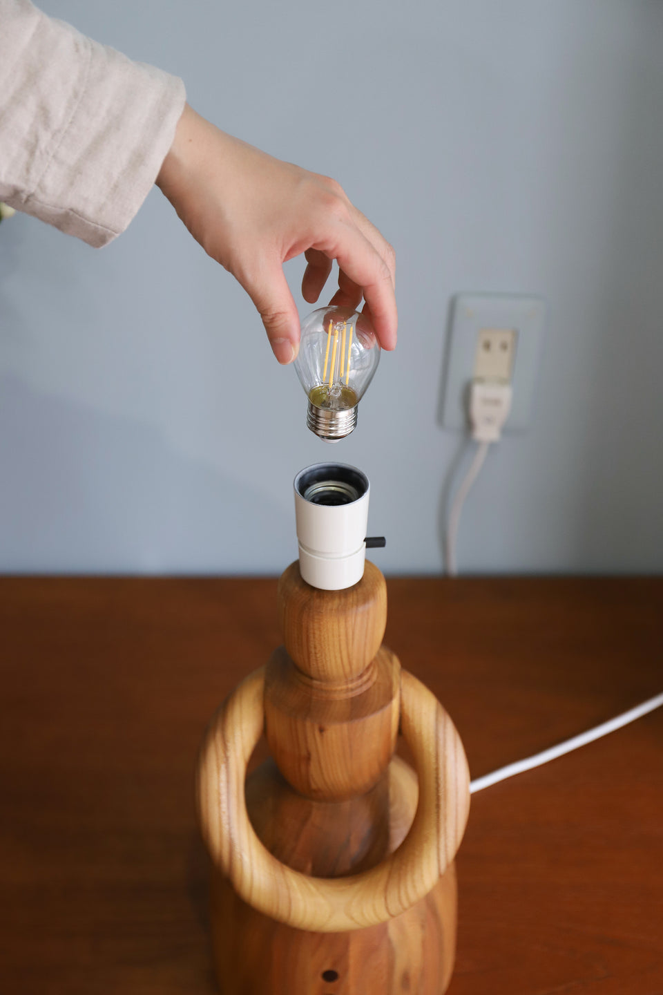 Danish Vintage Wooden Doll Lamp/デンマークヴィンテージ テーブルランプ 木製 寄木 間接照明