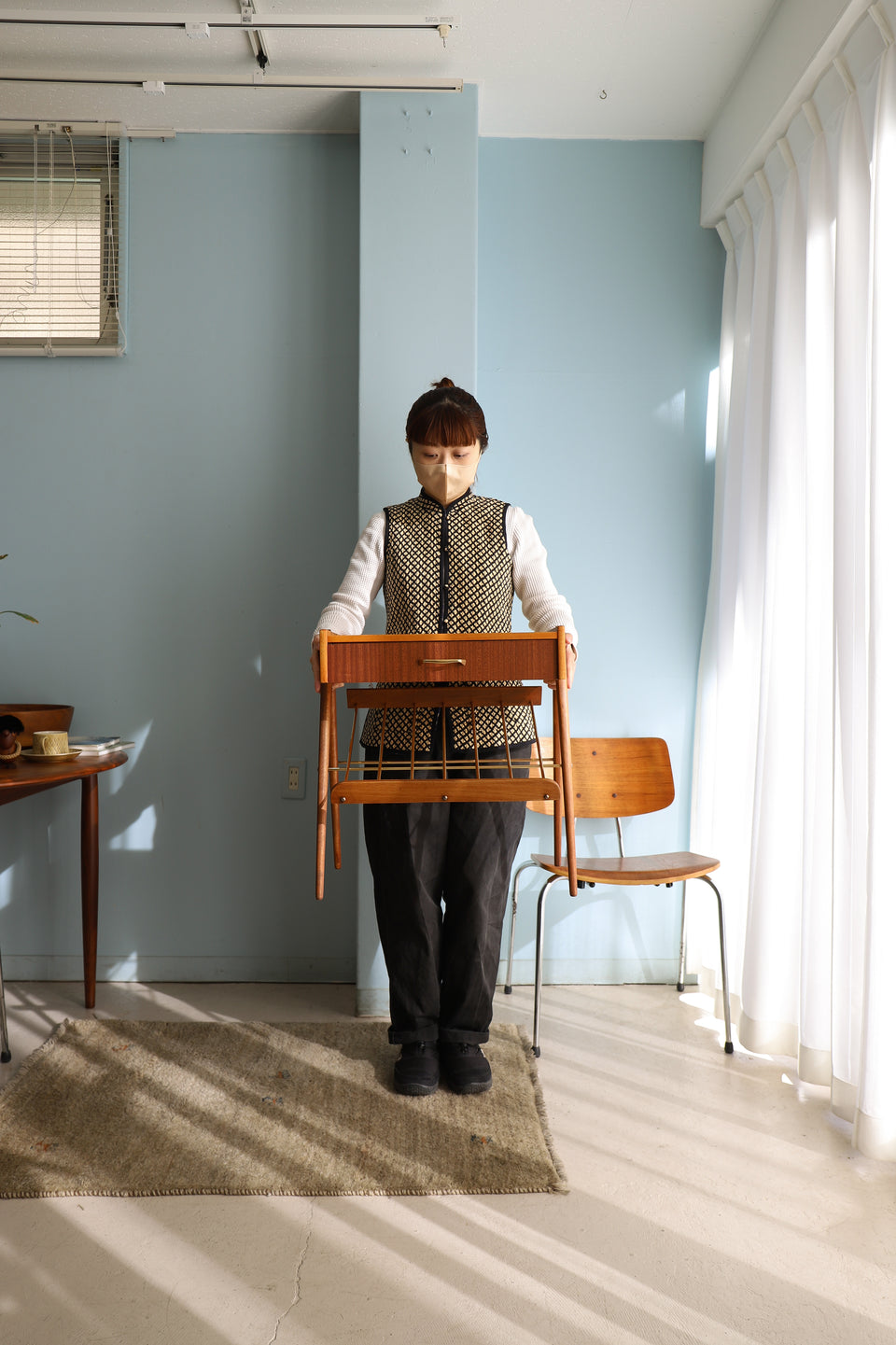 Swedish Vintage Side Chest Table with Rack/スウェーデンヴィンテージ サイドチェストテーブル マガジンラック 北欧家具