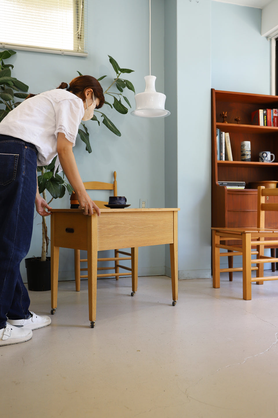 Scandinavian Vintage Sewing Table Wagon Oakwood/北欧ヴィンテージ ソーイングワゴン サイドテーブル オーク材