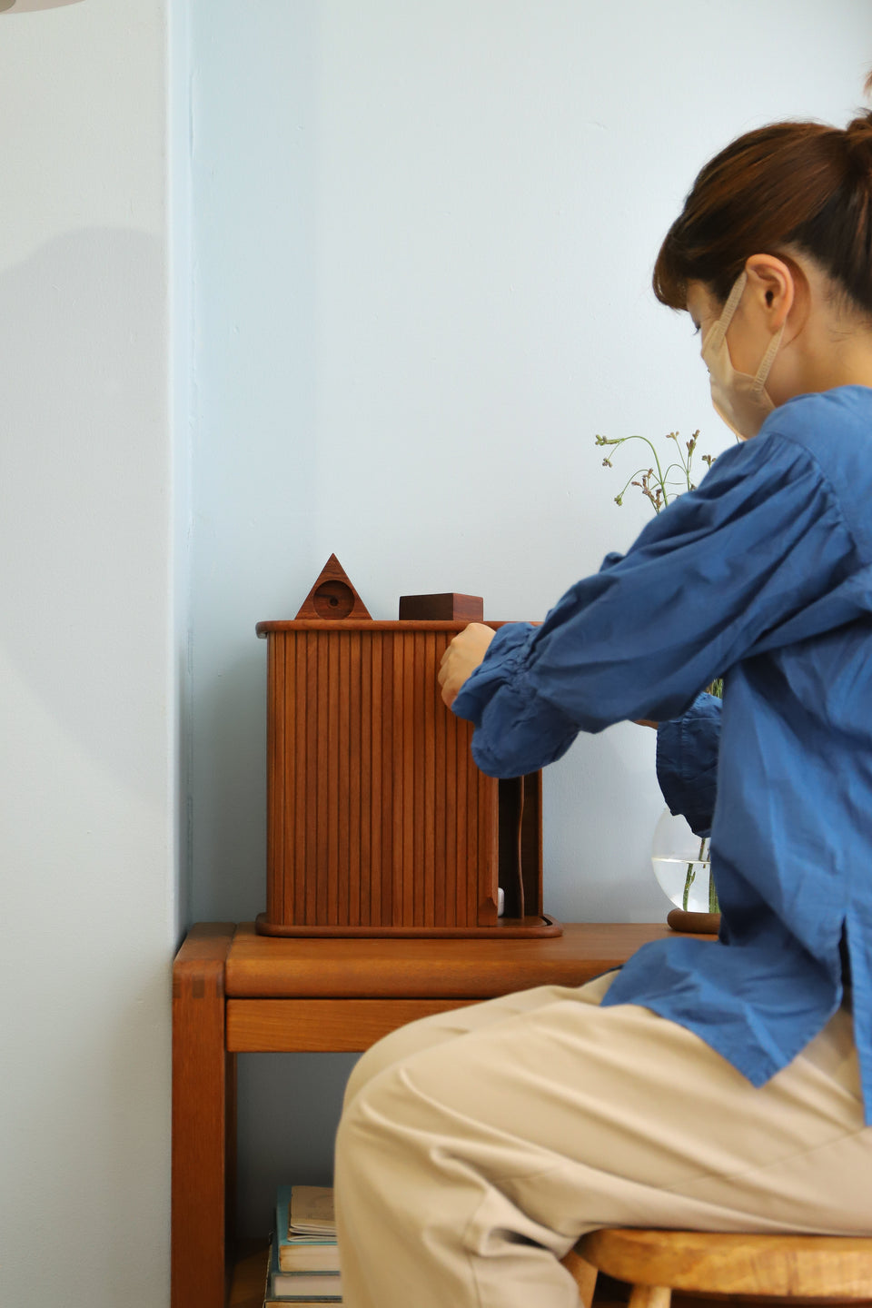 Vintage Roll Top Teakwood CD Case/ヴィンテージ ロールトップCDケース 小物入れ チーク材 北欧スタイル