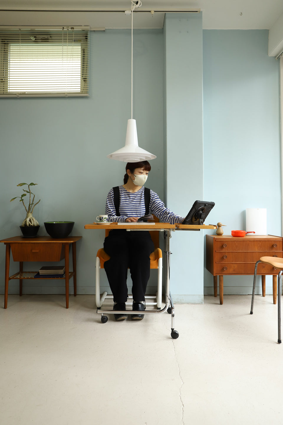 Danish Vintage H.M.N Adjustable Caster Table/デンマークヴィンテージ キャスターテーブル オーク材