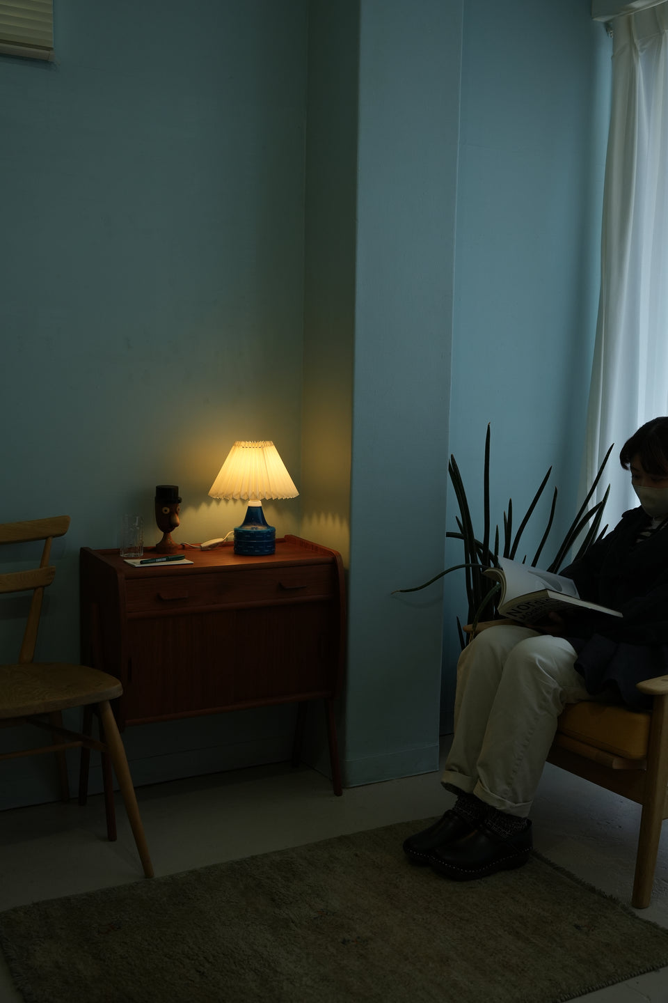 Scandinavian Vintage Blue Glass Table Lamp/北欧ヴィンテージ ガラステーブルランプ 間接照明