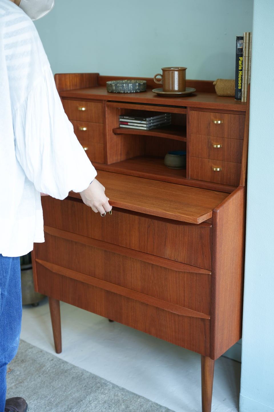 Teakwood Writing Bureau Dresser Danish Vintage/デンマークヴィンテージ ライティングビューロー ミラー付き 北欧家具