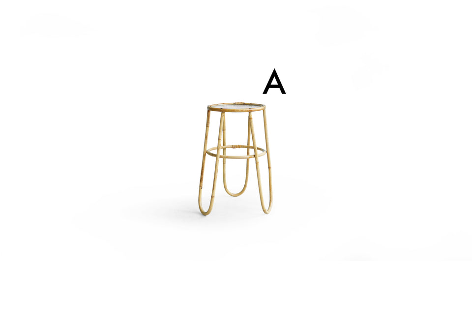 Glass Top Rattan Side Table Stand Danish Vintage / ガラストップ ラタンテーブル デンマークヴィンテージ 花台 スタンド 北欧インテリア