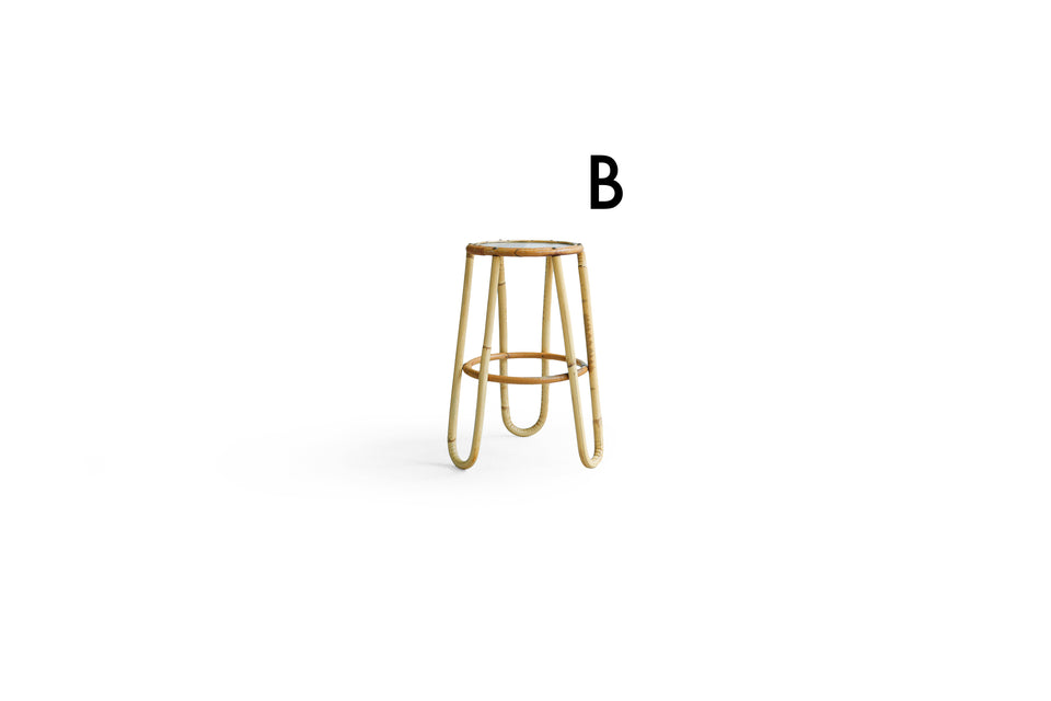 Glass Top Rattan Side Table Stand Danish Vintage / ガラストップ ラタンテーブル デンマークヴィンテージ 花台 スタンド 北欧インテリア