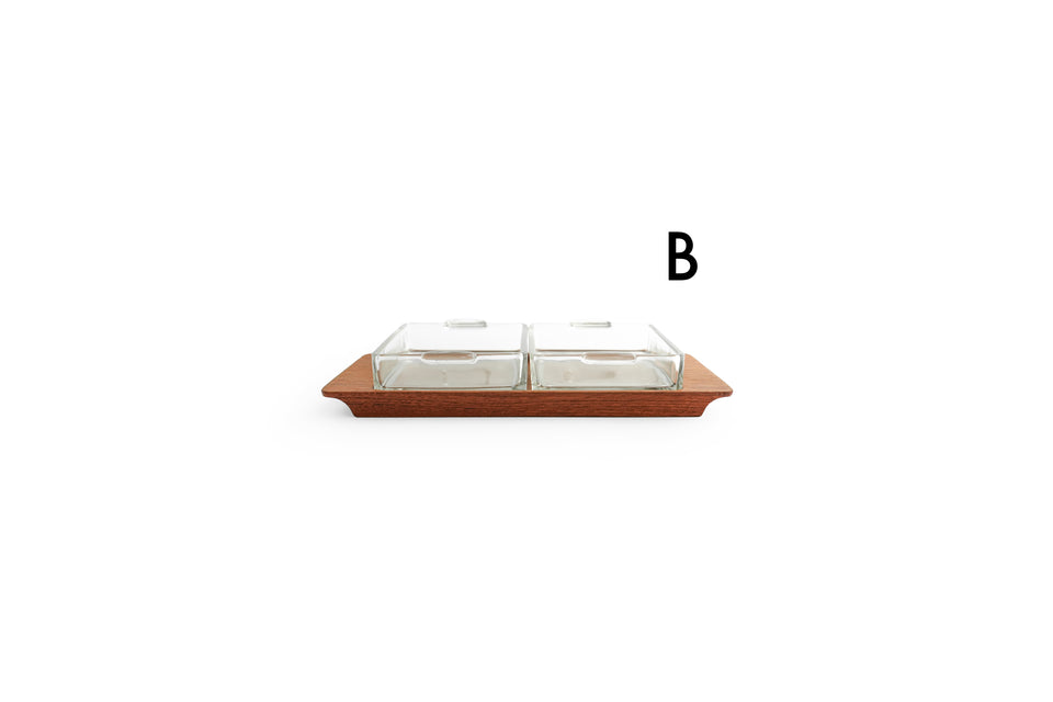 Danish Vintage Teak Serving Tray with Glass Dish/デンマークヴィンテージ チークサービングトレイ ガラス皿 北欧インテリア