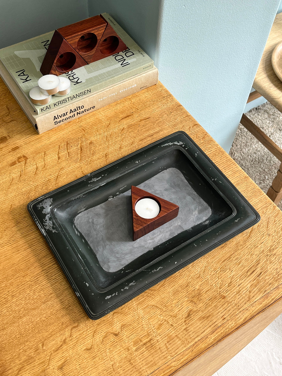 Teakwood Triangle Candle Holder Danish Vintage/デンマークヴィンテージ キャンドルホルダー チーク材 北欧インテリア