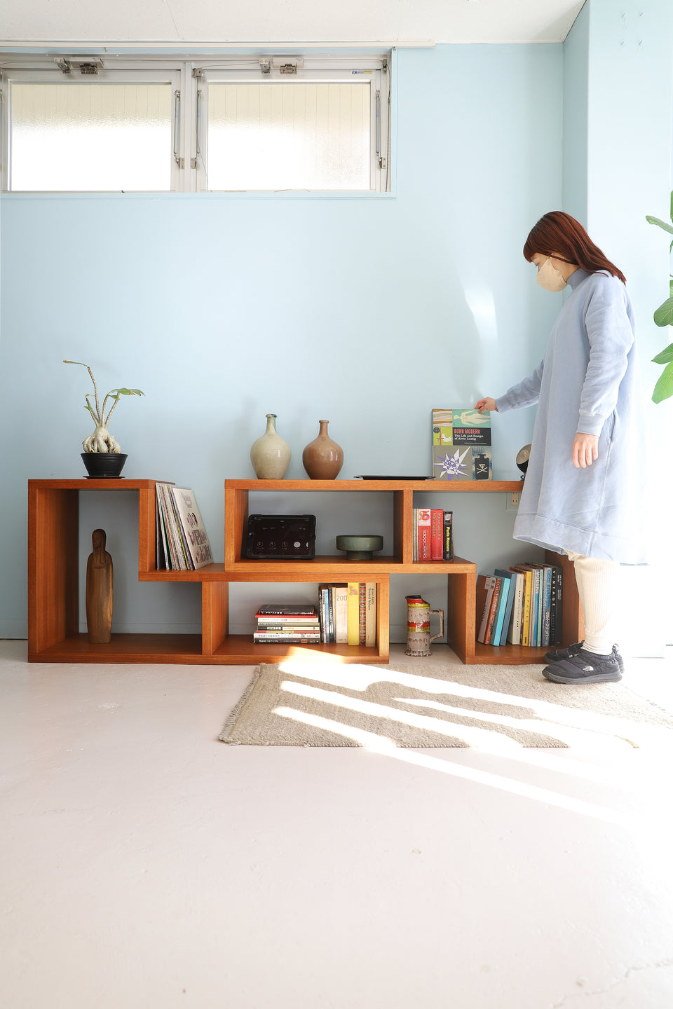Teakwood L-shaped Open Shelf/チーク材 L字型 スライド オープンシェルフ テレビボード 収納家具