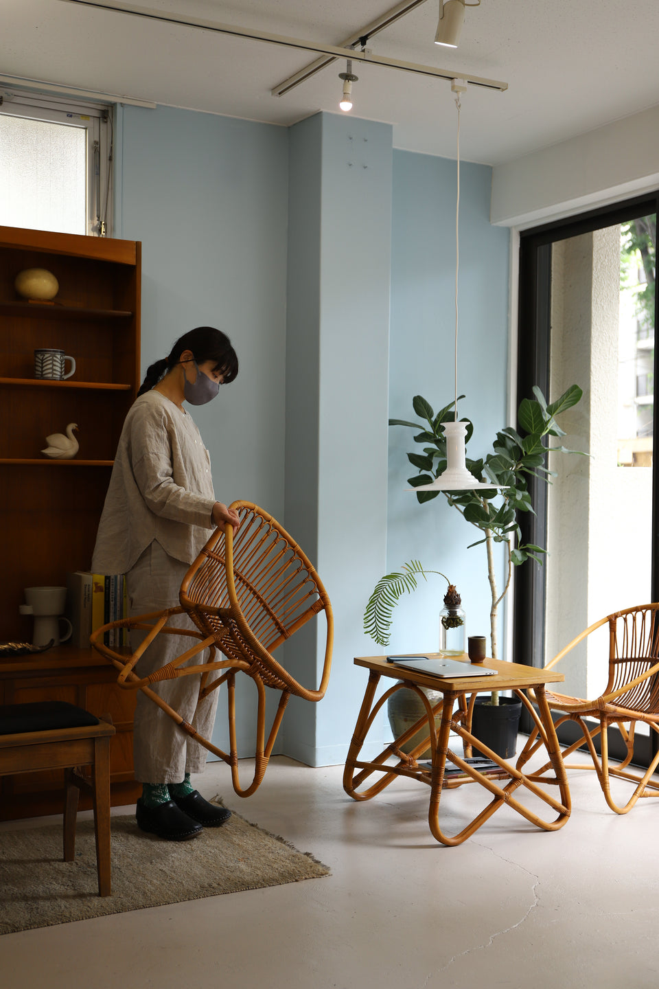 Japanese Vintage Yamakawa Rattan Arm Chair Side Table/山川ラタン アームチェア 菊椅子 サイドテーブル ジャパンヴィンテージ