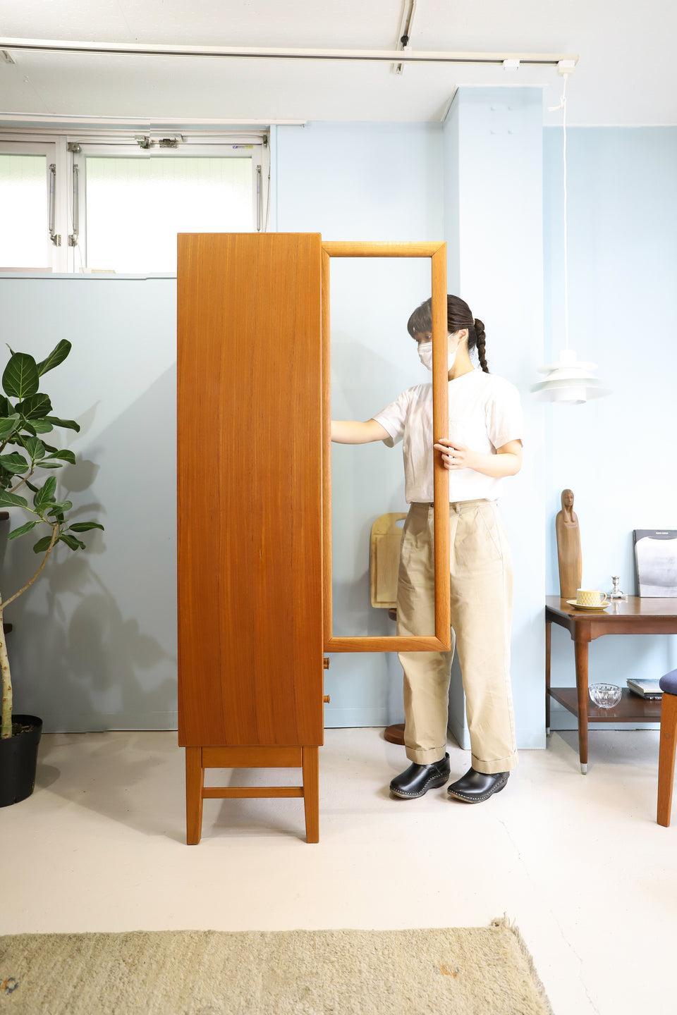 Japanese Vintage Teakwood Glass Cabinet/ジャパンヴィンテージ ガラスキャビネット チーク材 食器棚