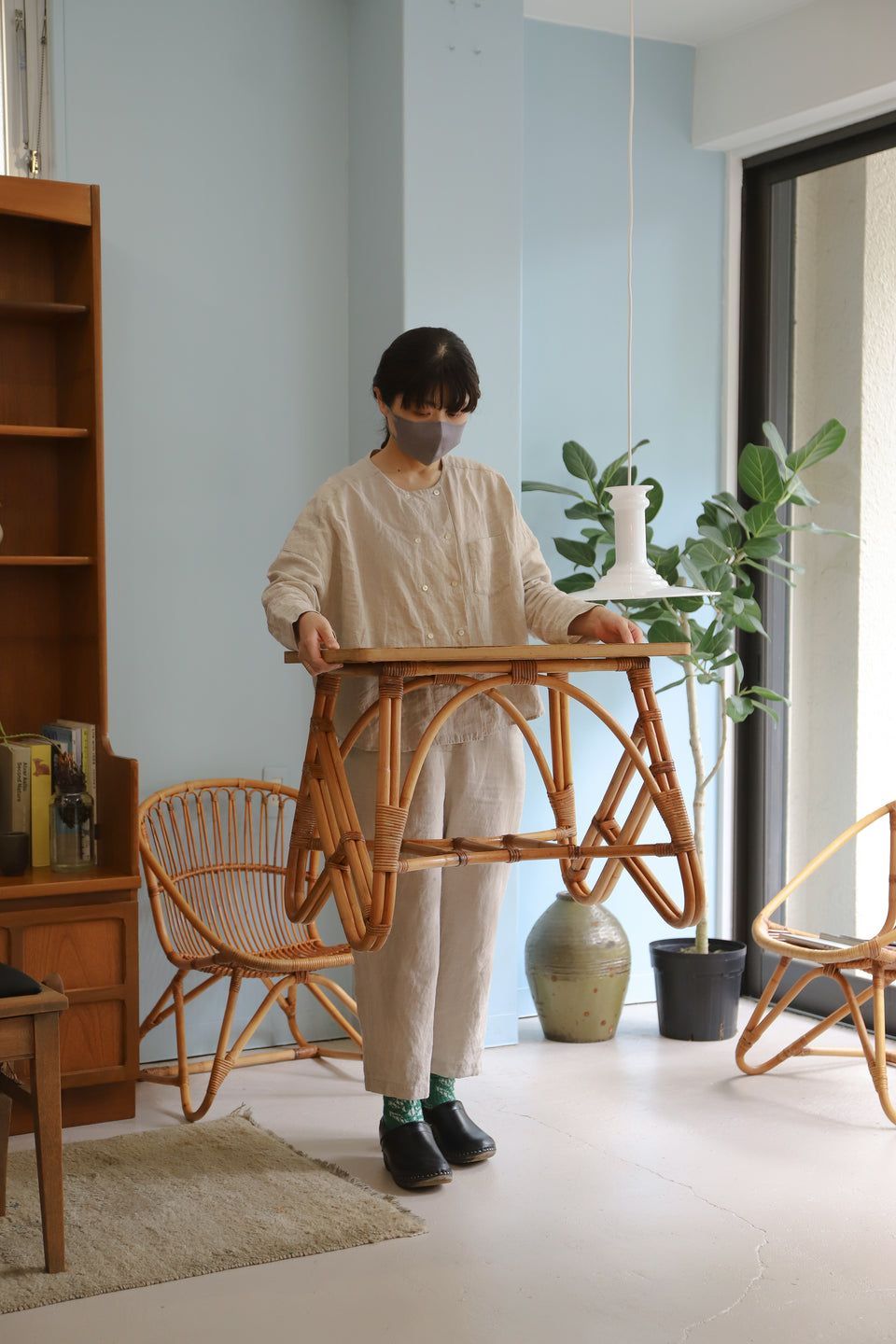 Japanese Vintage Yamakawa Rattan Arm Chair Side Table/山川ラタン アームチェア 菊椅子 サイドテーブル ジャパンヴィンテージ