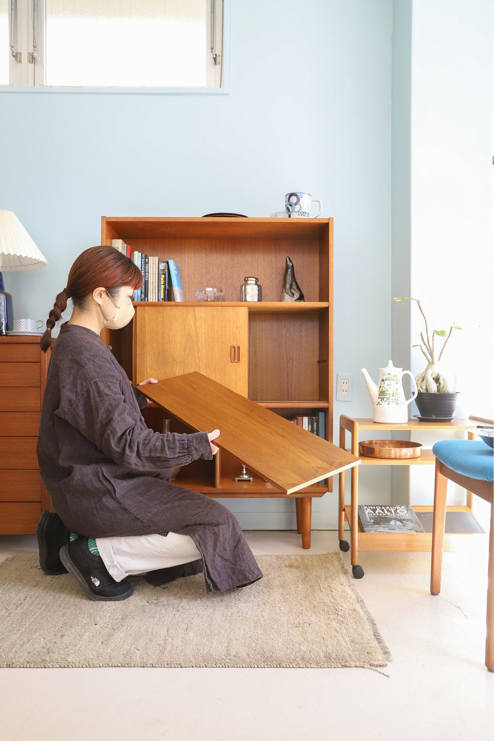 Danish Vintage Bookcase Shelf with Sliding Doors/デンマークヴィンテージ ブックケース 本棚 チーク材 収納 北欧家具