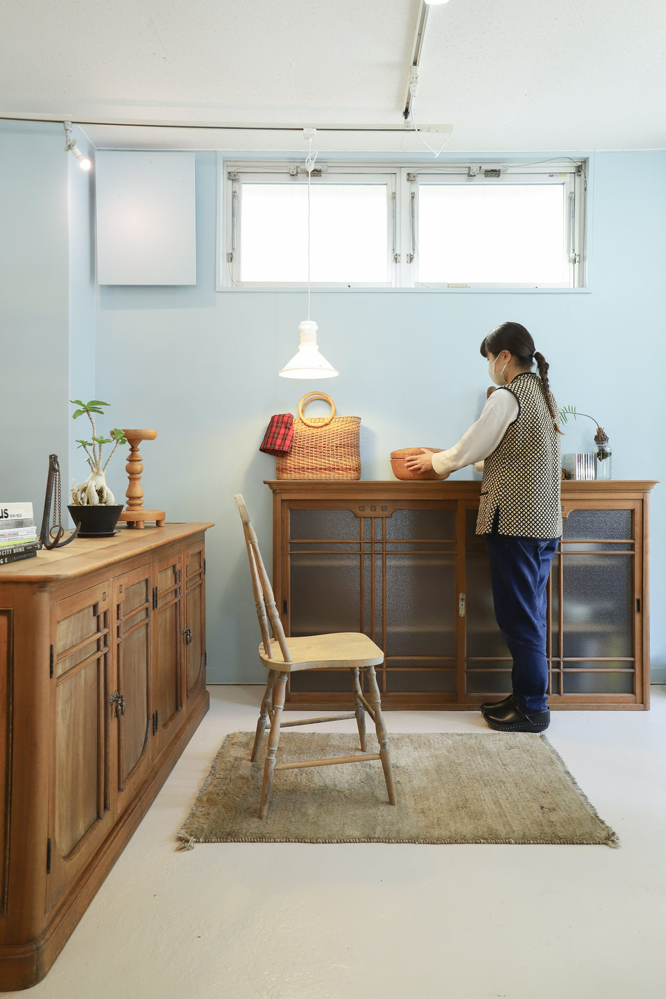 Japanese Antique Glass Cup Board/ジャパンアンティーク 食器棚 カップボード 大正ロマン 古道具 レトロ