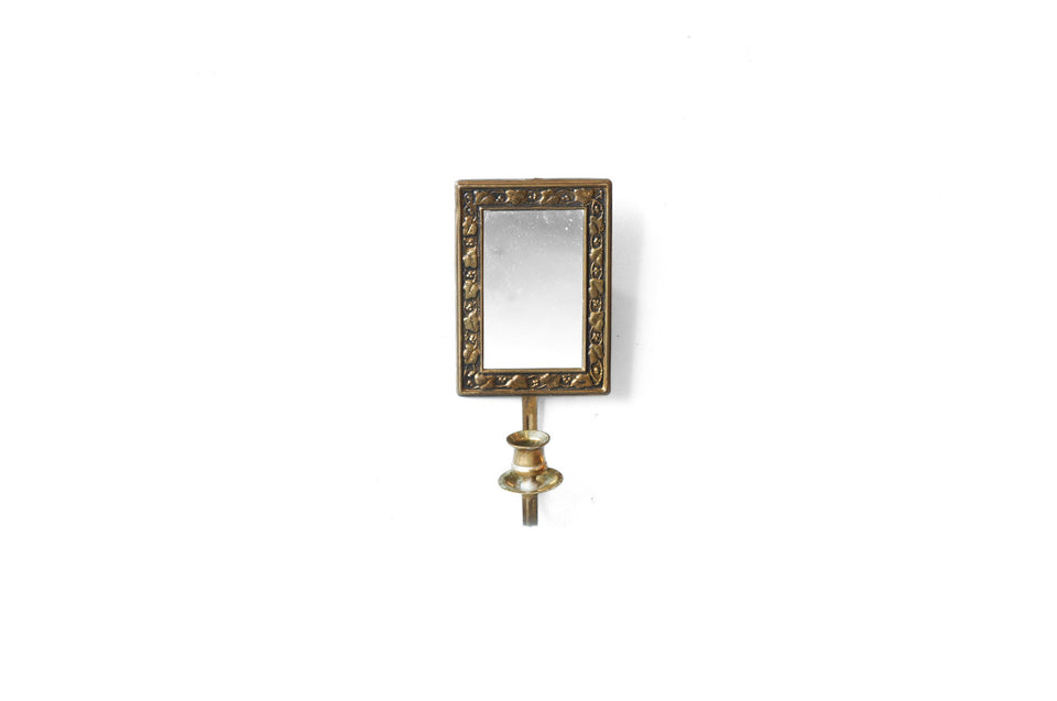 UK Vintage Brass Wall Mirror Candle Holder/イギリスヴィンテージ ウォールミラー キャンドルホルダー 真鍮 レリーフ インテリア