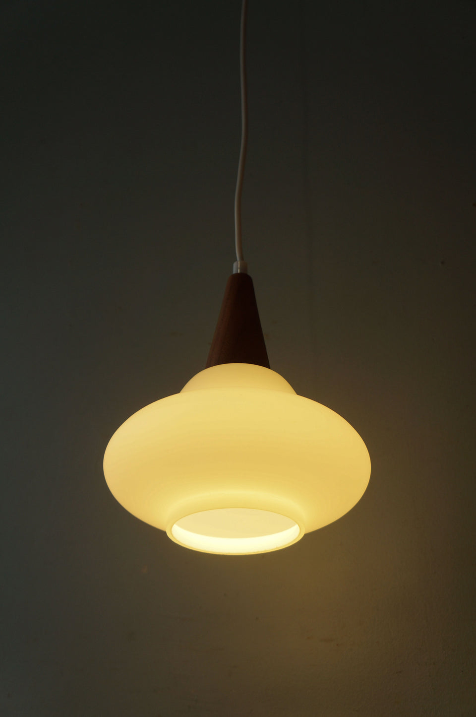 Danish Vintage Glass Teak Pendant Light/デンマークヴィンテージ ペンダントライト フロストガラス チーク材