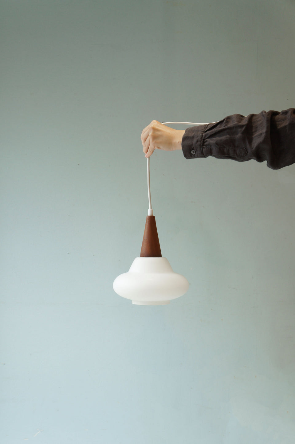 Danish Vintage Glass Teak Pendant Light/デンマークヴィンテージ ペンダントライト フロストガラス チーク材