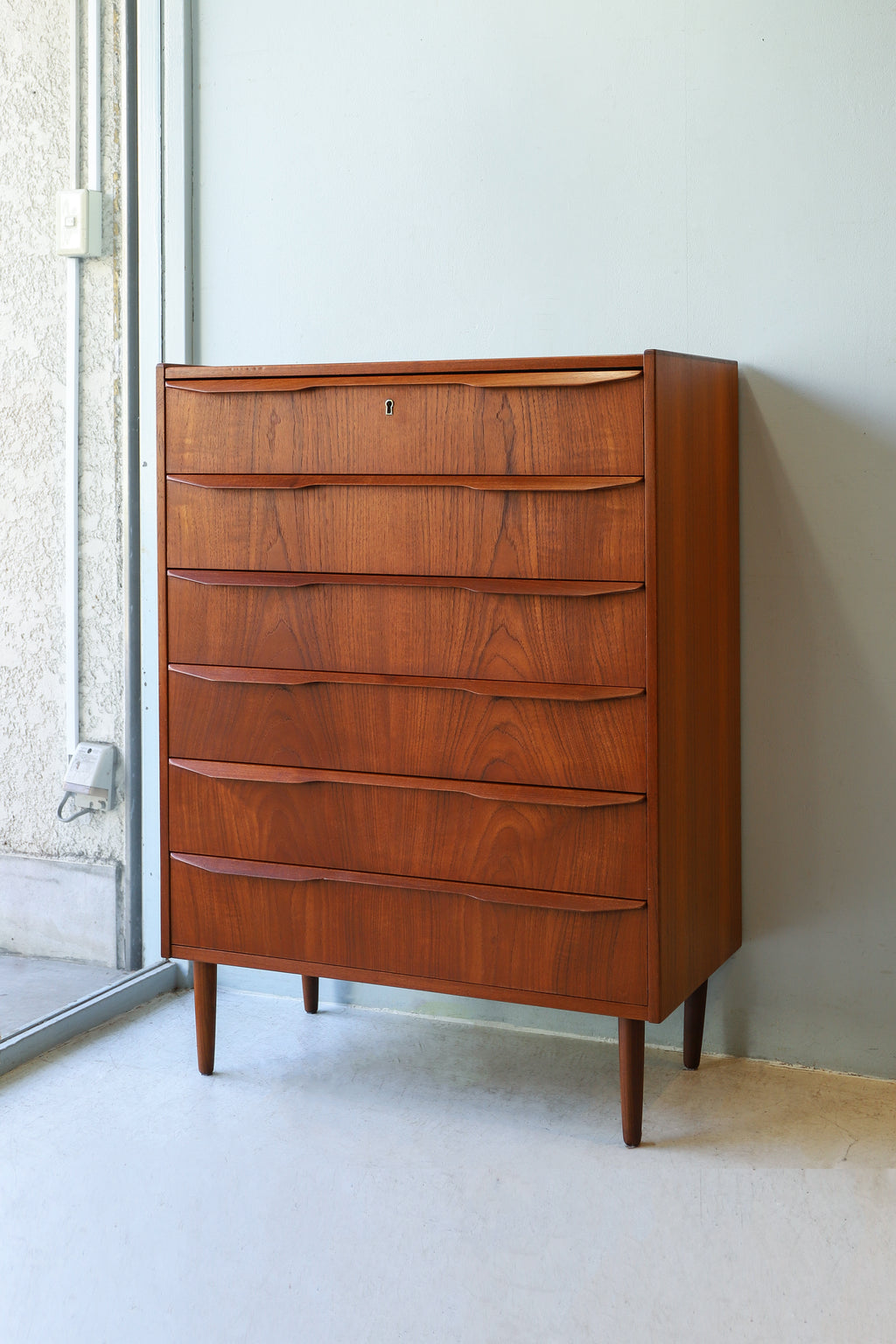 デンマークヴィンテージ ハイチェスト 6段 北欧家具 チーク材/6Drawer