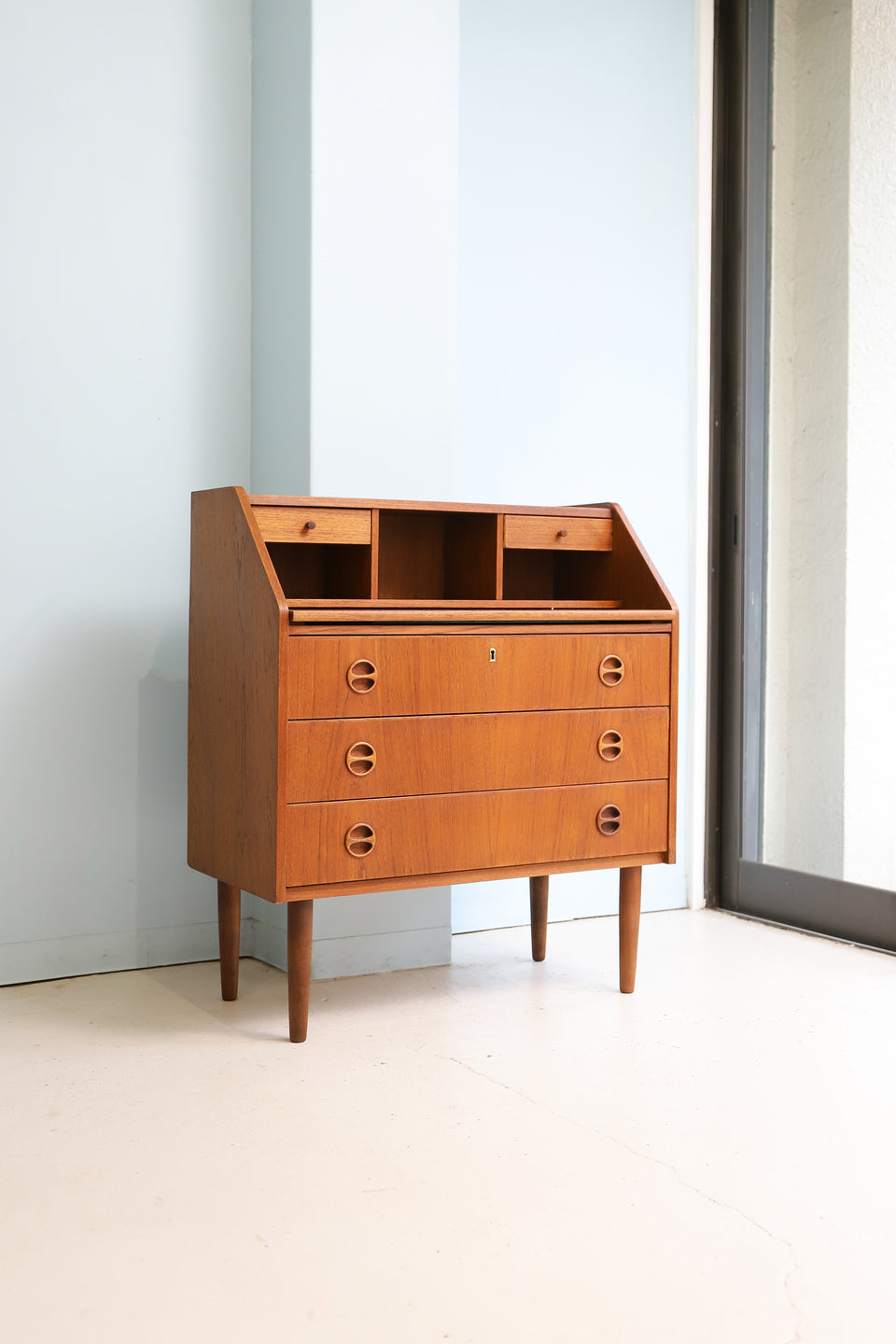 Danish Vintage Bureau with Mirror/デンマークヴィンテージ ビューロー ミラー チェスト チーク材 北欧家具