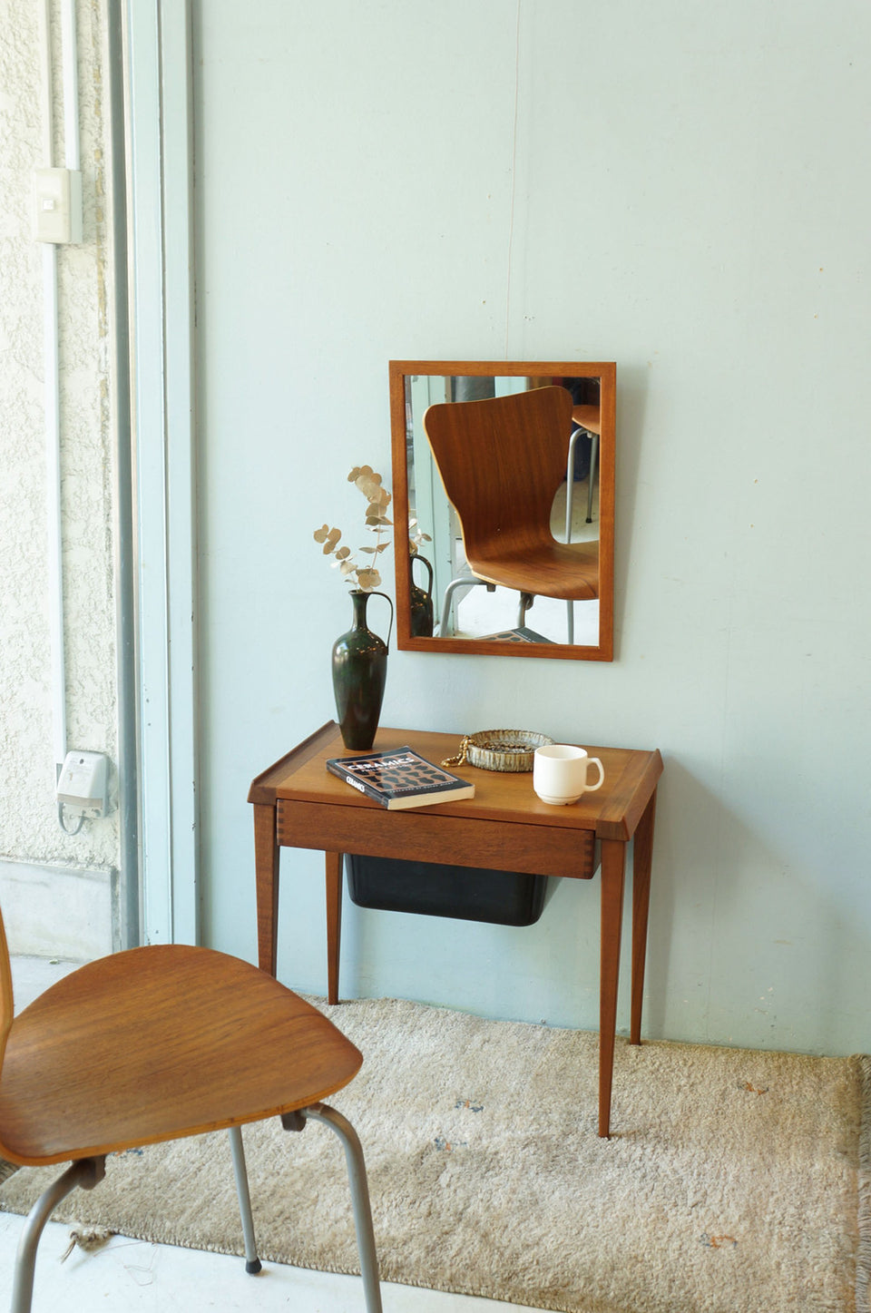 Danish Vintage Small Wall Mirror/デンマークヴィンテージ ウォールミラー チーク材 シンプルモダン 北欧インテリア