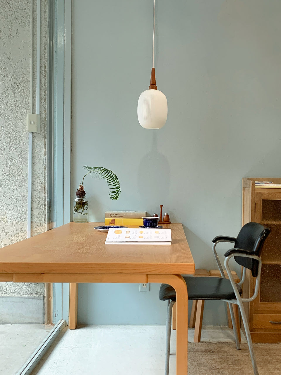 Glass&Teak Pendant Light Danish Vintage/デンマークヴィンテージ ペンダントライト ガラス&チーク材 北欧インテリア