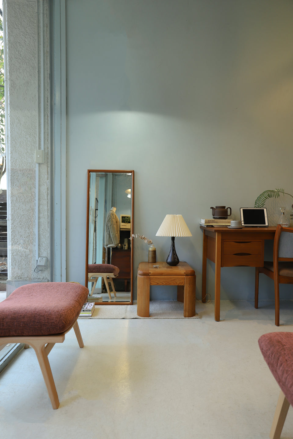 Teakwood Long Slim Wall Mirror/ウォールミラー チーク材 壁掛け 鏡 姿見 インテリア