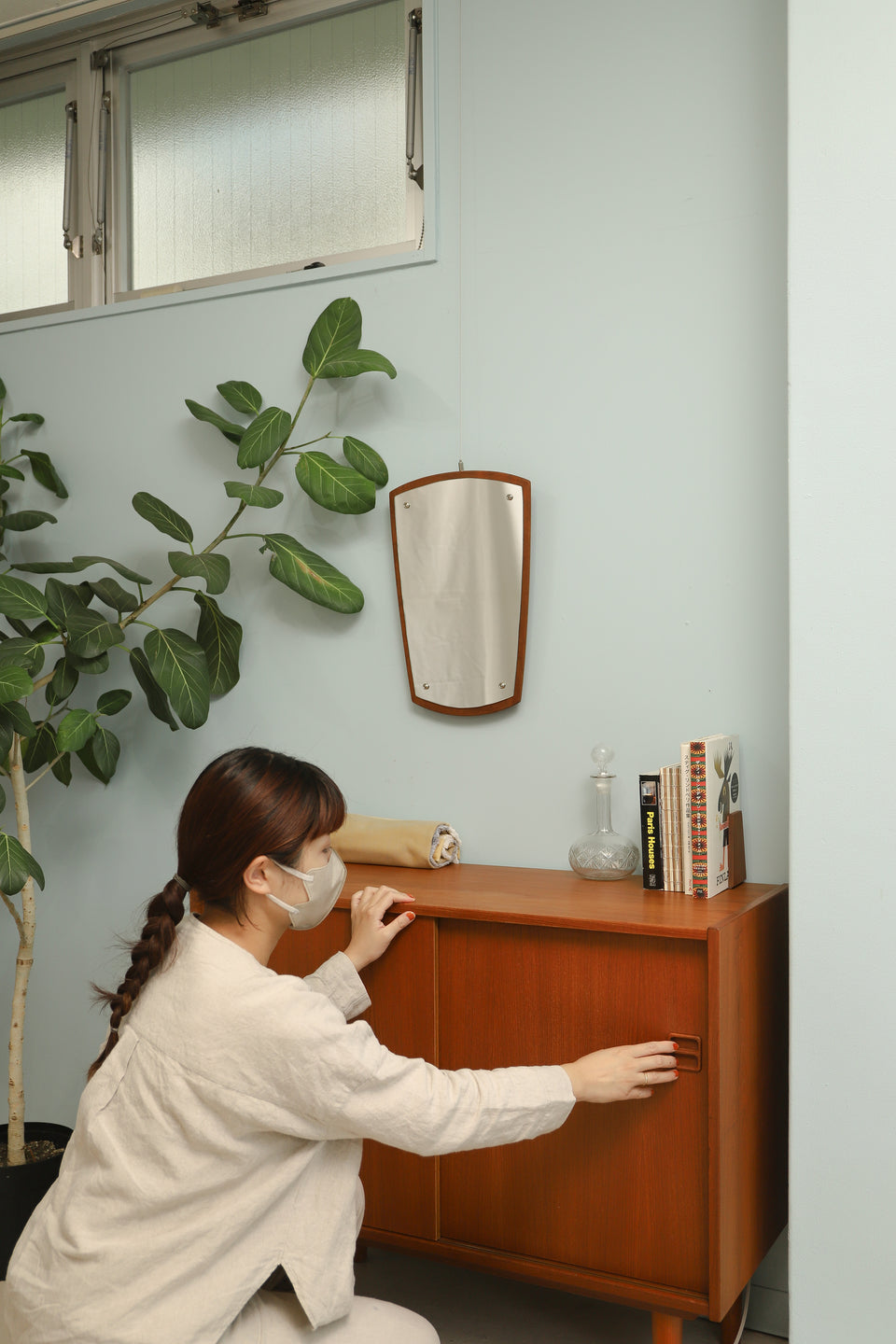 Danish Vintage Jansen Spejle Wall Mirror/デンマークヴィンテージ ウォールミラー チーク材 壁掛け鏡 北欧インテリア