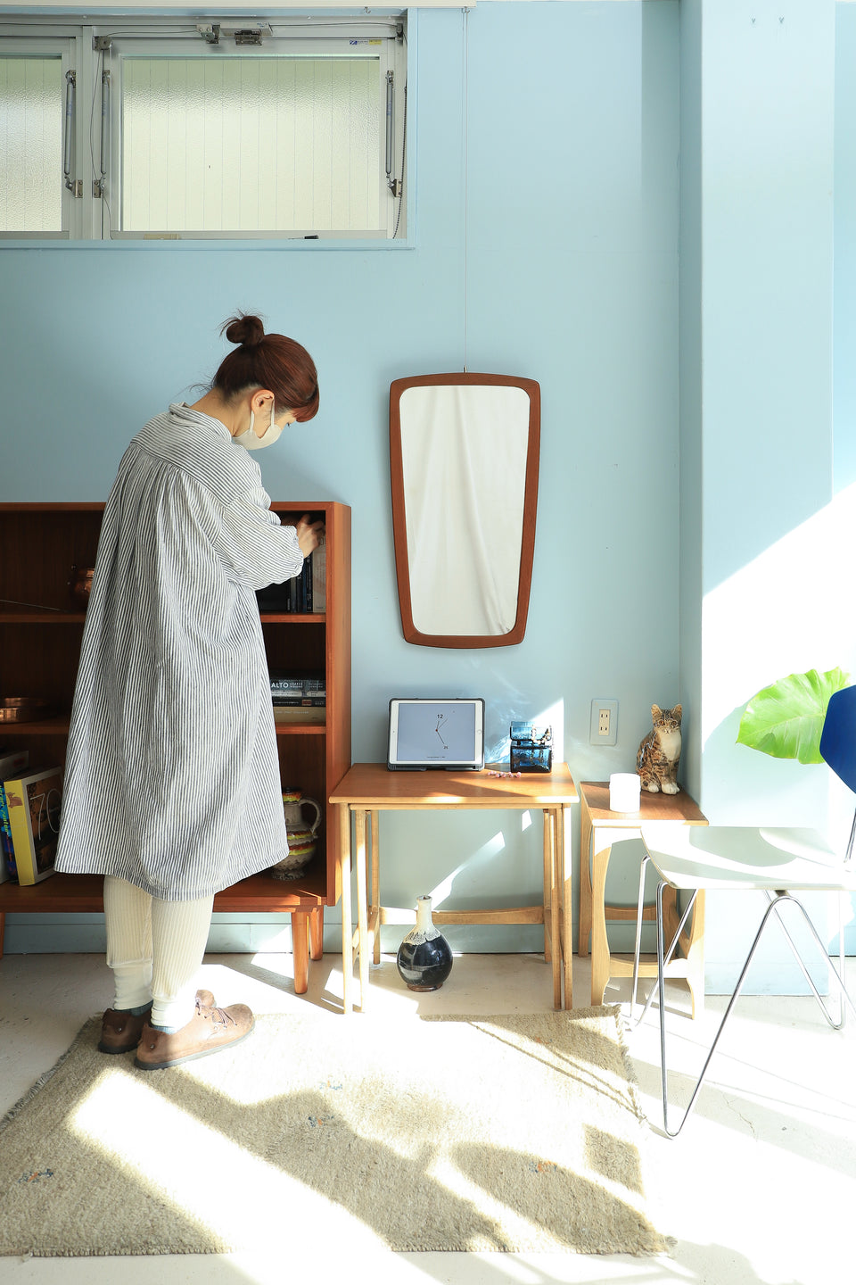 Danish Vintage Wall Mirror Aarhus Glasimport og Glassliberi/デンマークヴィンテージ ウォールミラー チークフレーム 鏡 北欧インテリア