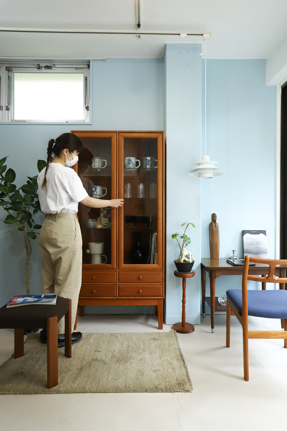 Japanese Vintage Teakwood Glass Cabinet/ジャパンヴィンテージ ガラスキャビネット チーク材 食器棚