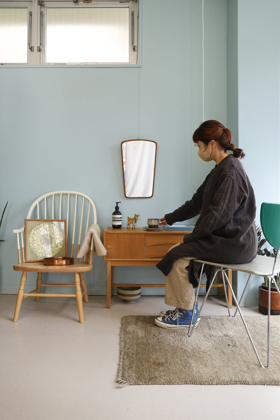 Danish Vintage Small Wall Mirror Teak Frame/デンマークヴィンテージ スモールウォールミラー チークフレーム 鏡 北欧インテリア
