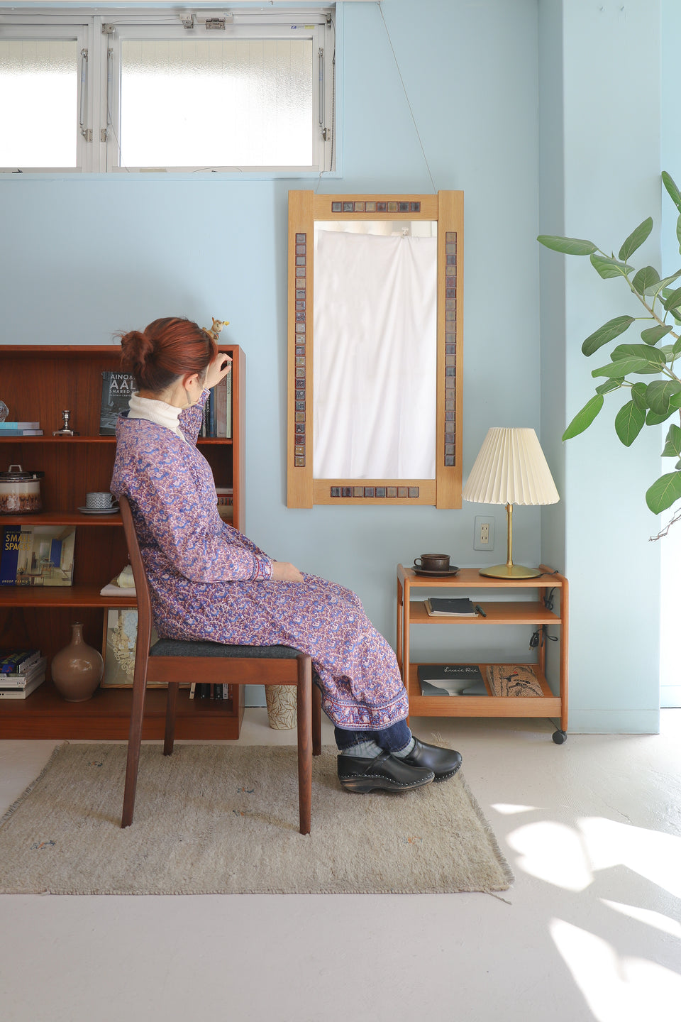 Danish Vintage Oakwood Tile Mirror/デンマークヴィンテージ ウォールミラー オーク材 タイル 北欧インテリア