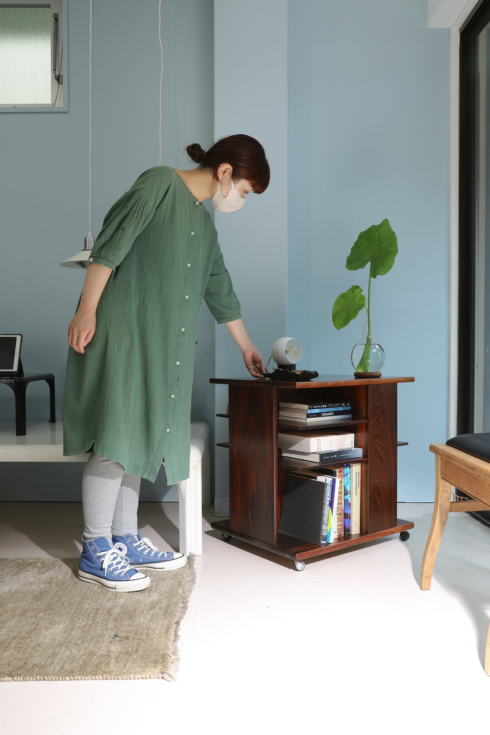 Danish Vintage Rolling Bookshelf Side Table J.Ingvard Jensen/デンマークヴィンテージ ブックシェルフ キャスター付き サイドテーブル ローズウッド 北欧家具